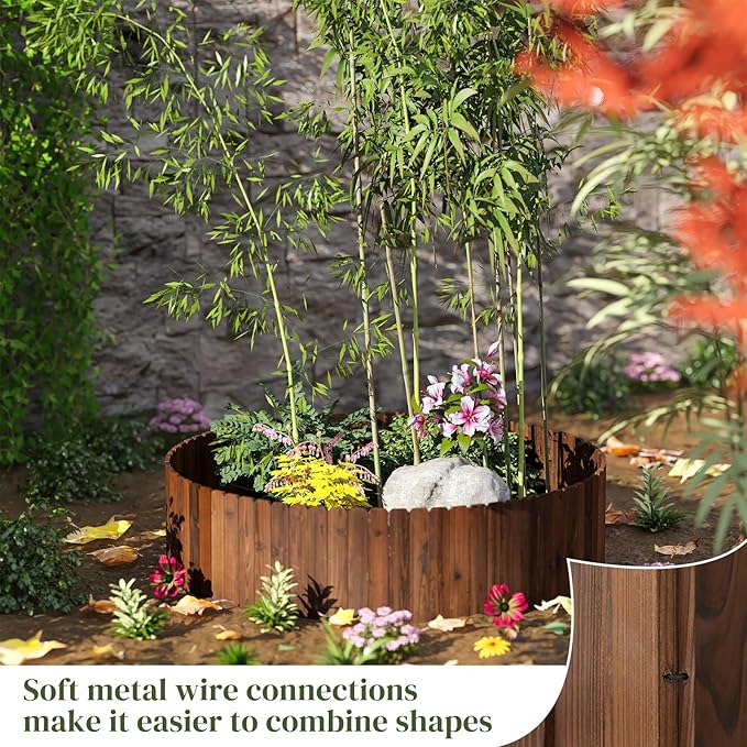 Wooden Garden Fence No Dig Landscape Edging Border Lawn Border Decorative Flower Bed Border Courtyards Planting Tree Fence Yard Patio Path Edging -11.8" H x 48" L (1PACK)