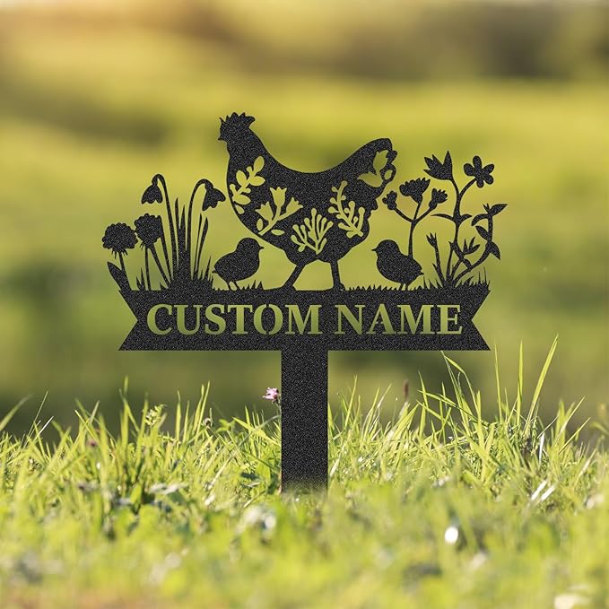 Personalized Metal Chicken Coop Sign, Custom Name Chicken Coop Signs for Outside, Decorative Garden Stakes, Metal Yard Art, Backyard Farmhouse Decor, Chicken Gifts for Women Man Color11
