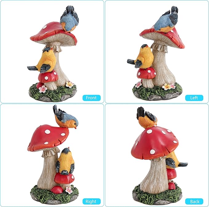 Leekung Bird Garden Statue for Outdoor Decorations,Bird Figurines Mushroom Statue for Garden Decor,Birds Decoration for Patio Yard Lawn Home Shelf Decor Accent,Birds Gifts for Mom