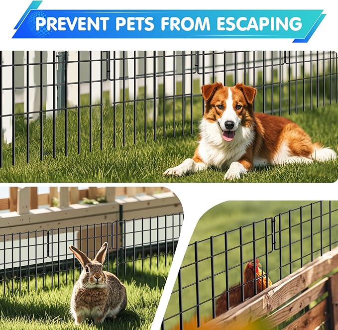 10 Panels No Dig Fence, 10.8ft(L) x 17in(H) Dog Digging Fencing Barrier, 1.2in Gap Animal Barrier for Bottom of Fence, Rustproof Metal Garden Edging Border Ground Defense Blockers for Outdoor Patio