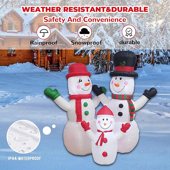 Christmas Inflatable Snowman Family Decorations Blow Up - 7FT Giant Outdoor Snowman Decor with Rotating Lights | Xmas Inflatable for Indoor Outdoor Yard Lawn Garden Party