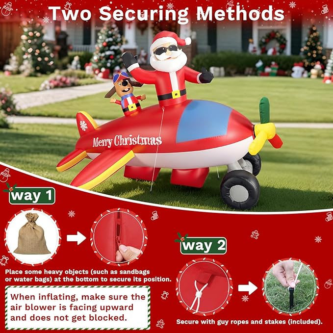 8FT Christmas Inflatables Airplane Outdoor Decorations Santa Claus on Flying Animated Helicopter Built-in LED Lights Xmas Inflatable Blow Up Christmas Yard Decor for Gardern Lawn Indoor Winter Holiday