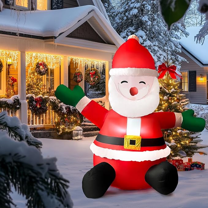 HONGLAND 5FT Christmas Inflatables Sitting Santa Claus with Built-in LED Lights, Outdoor Decorations for Yard Garden, Weatherproof Holiday Decor for Christmas Party