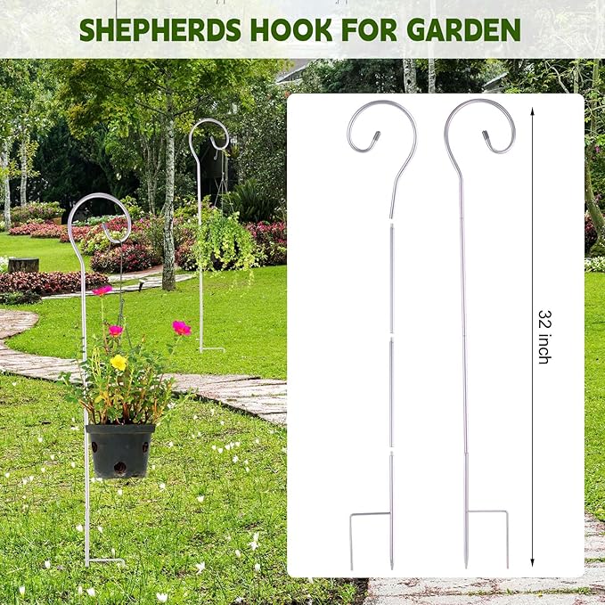 Hicarer 24 Pcs Shepherd Hooks 32 Inch Metal Rust Resistant Steel for Garden Outdoor Hanging Plant Basket Solar Light Lantern Bird Feeder Christmas Halloween Wedding Decor(Silver)