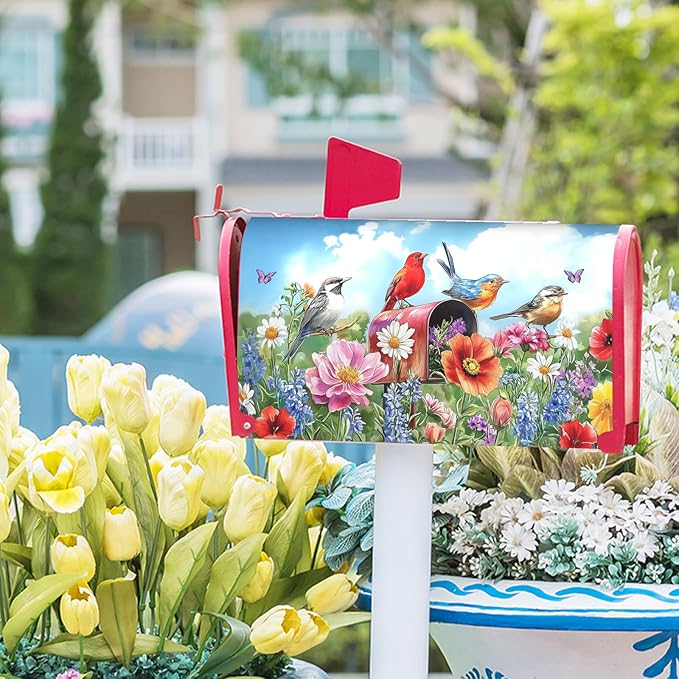 Floral Magnetic Mailbox Cover, Standard Size 21x25.5 Inch, Oxford Cloth, Post Mount, Multicolor