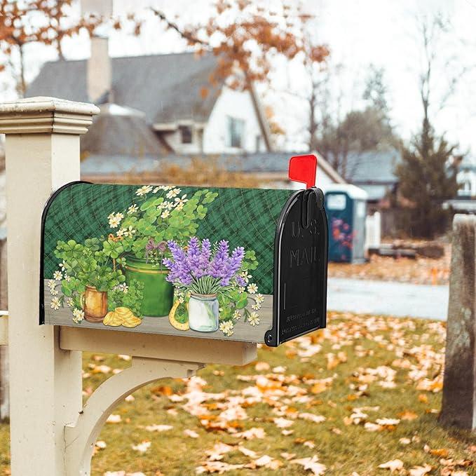 St Patrick's Day Mailbox Covers Magnetic Standard Size 18 X 21 Inch Spring Shamrocks Magnetic Mailbox Cover Green Lucky Clover Mailbox Wraps Holiday Post Letter Box Cover for Garden Yard Outside Decor