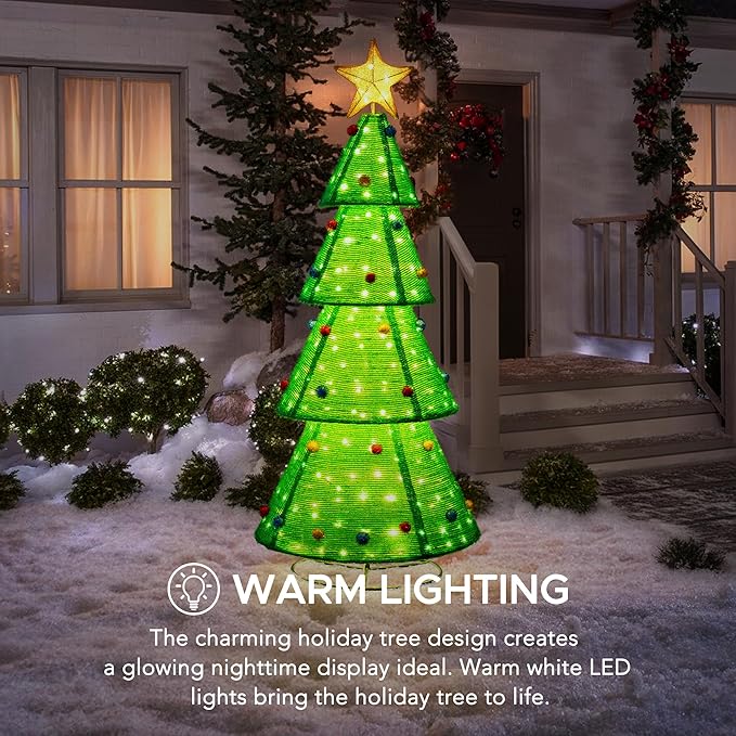 SUNJOY 6.4 FT Jumbo Christmas Lighted Tree, 3D Tinsel Santa Holiday Tree Outdoor Garden Yard Lawn Festive Holiday Decoration with Lights for Indoor & Outdoor