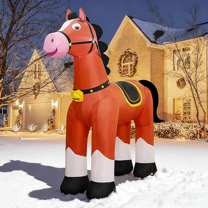 Lulu Home 6.2FT Giant Christmas Inflatable Horse, Blow Up Horse with Built-in LED Lights, Air-Blown Animal Holiday Display for Indoor Outdoor Yard Lawn Farm Ranch Animal Themed Party Decoration