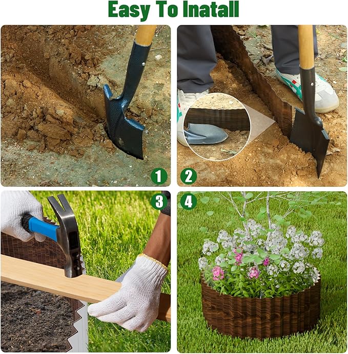 SnugNiture Corrugated Metal Garden Edging,10" x 20' Sturdy Lawn Edging Border,Landscape Edging Border for Lawn, Flower Bed,Garden and Yard(Brown)