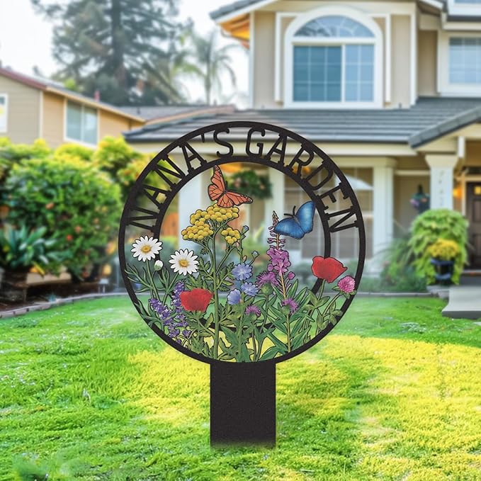 Personalized Garden Signs, Colorful Flowers Garden Decor for Outside, Decorative Yard Stakes, Metal Yard Art, Patio Decor, Custom Last Name Sign, Lawn Art, Housewarming Gifts Color06