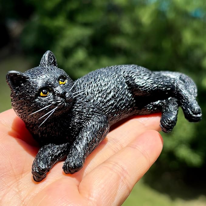 Mini Resin Cat Statue, Simulated Feline Figurine, Black Kitten Sculpture for Home Decor Kitty Pet Memorial Statue for Garden