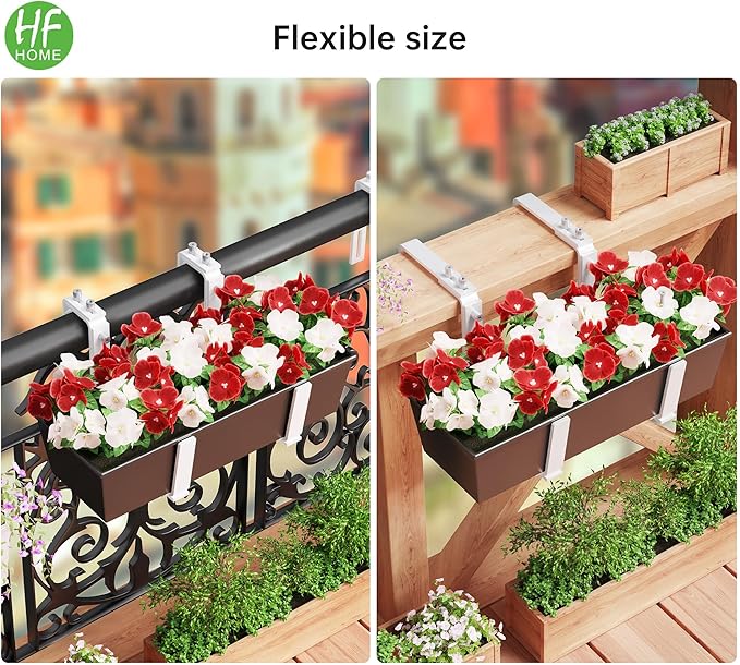 HFHOME Set of 6 Adjustable Window Planter Box Brackets, White Brackets for Window Boxes Planters, Planter Shelving with Adjustable Size The Width of The Bottom of The Planter Box