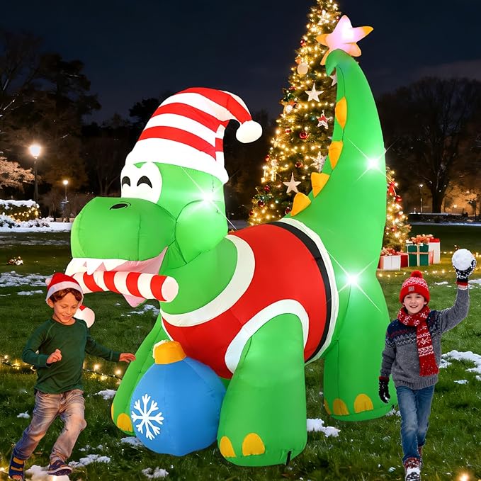 13FT Dinosaur Holding Ball Christmas Decoration with Built-in LED Lights, Christmas Outdoor Inflatable Decoration for Lawn, Yard, Garden, Patio