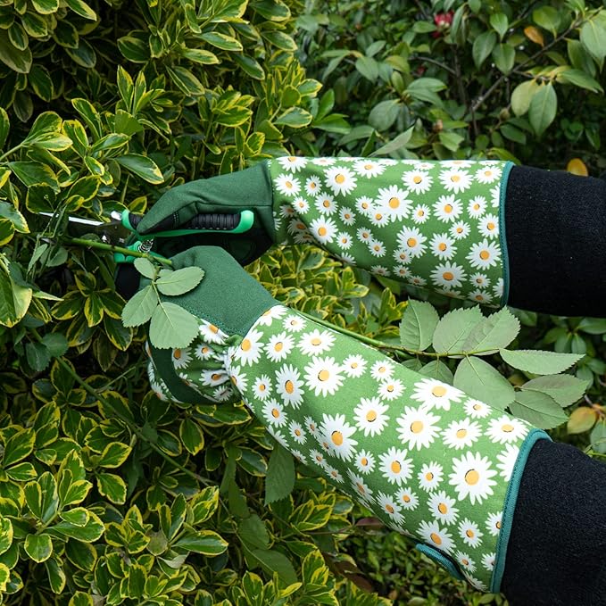 PHIRAH Gardening Gloves for Women Rose Pruning Thorn Proof Breathable Touchscreen Garden Gloves Long Forearm Protection Gauntlet Adjustable Flexible Working Gloves(Green, L)