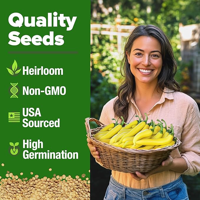 HOME GROWN Banana Pepper Seeds Pack – 94 Heirloom Vegetable Seeds – High Germination Sweet Peppers for Planting Indoors or Outdoor Garden (Capsicum annuum) (1pack)