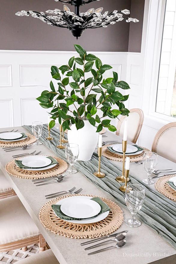 3PCS 33" Fake Plants, Tall Artificial Plant Tea Leaf Branches, Real Touch Fake Camellia Leaves Faux Greenery Stem for Vase Arrangement Kitchen Console Table Decor
