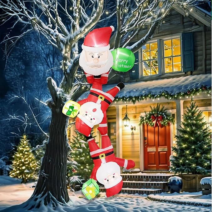 8FT Christmas Inflatable Blow up Lighted Yard Decoration Suitable for Christmas Indoor Outdoor Xmas Yard Party Holiday Garden Decor (Climbing Santa Inflatable Set)