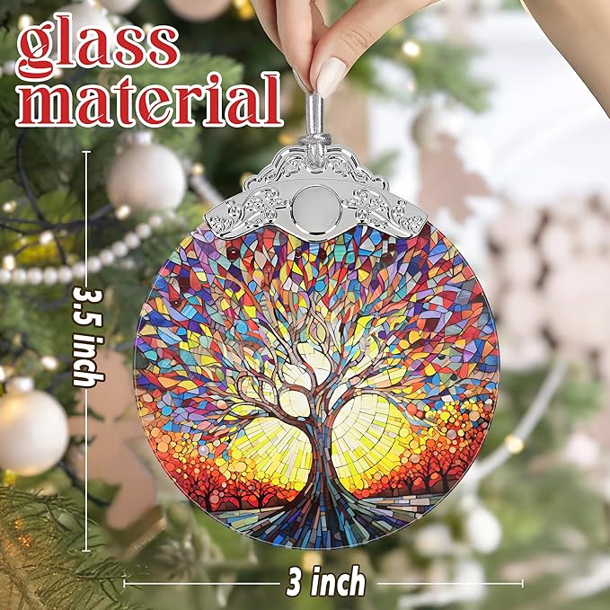 Tree of Life Decor - Stained Glass Christmas Ornament - Hanging Decoration for Tree - Gifts for Friends, Family