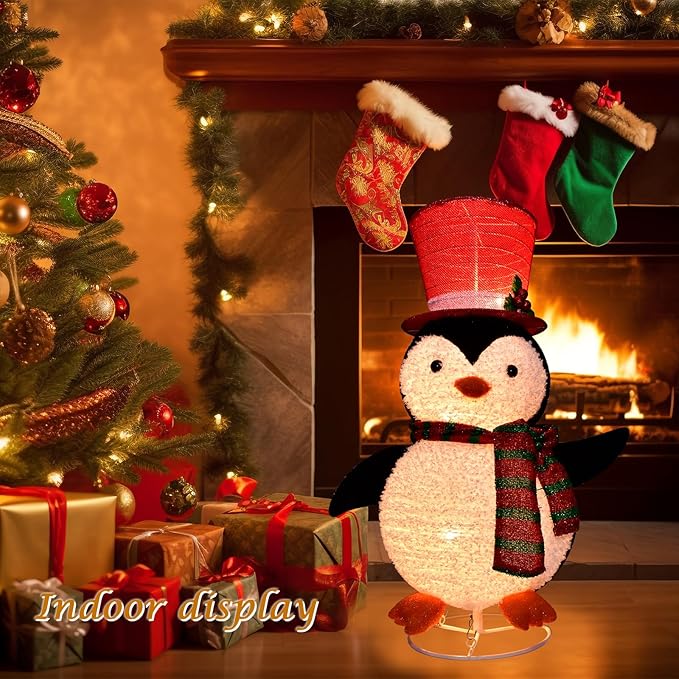 Lighted Penguin Outdoor Christmas Decorations - 28 inch Light up Penguin with LED Lights, Pre-lit Penguin with Top Hat Holiday Ornaments Yard Decor for Home, Lawn and Front Yard