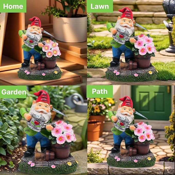 Garden Gnome Statues Decor with Solar Lights, Outdoor Decorations for Yard Porch Lawn Balcony Patio, Housewarming Gifts