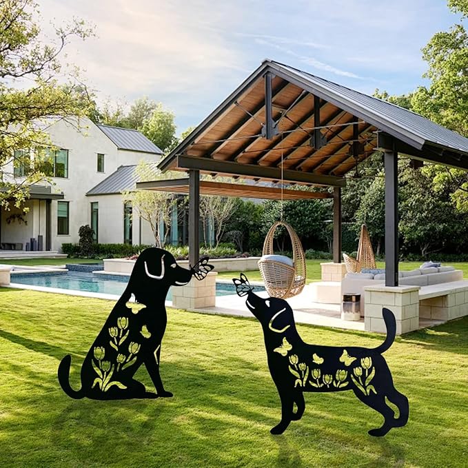 Upriver 2 Pack Metal Dog Decorative Garden Stakes, Weather Resistant Dog Silhouette Statues for Garden Patio Yard Art Outdoor Decor Lawn Ornaments, Labrador Gifts for Pet Lovers