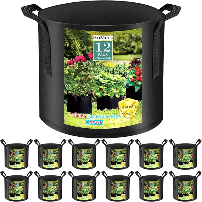 12 Pack Grow Bags 7 Gallon, 300G Heavy Duty Thickened Non-Woven Plant Bag Plant Fabric Pots with Handles Planting Bags, Pot for Plants