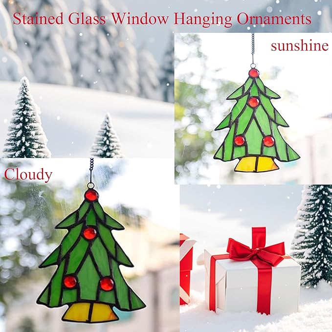 Tree Stained Glass Window Hanging Ornaments, Memorial Gifts for Lovers, Birthday, Housewarming Gift, for Women, Gift for Mom, Grandma, Handmade Christmas Tree Decoration