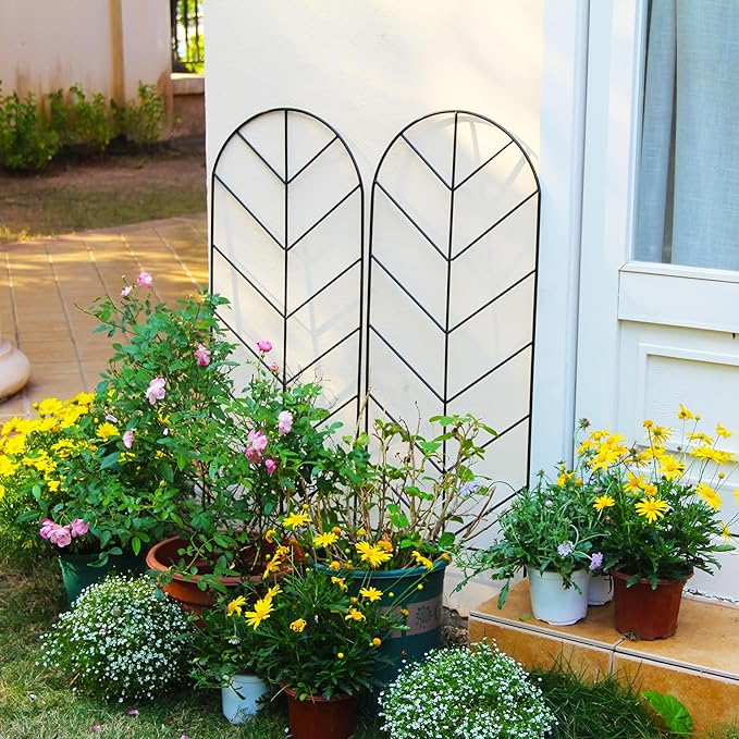 2 Pack Black Metal Trellis for Climbing Plants - 45" H x 15.9" W Garden Trellis for Roses, Vegetables, Flowers, Lawn, Backyard