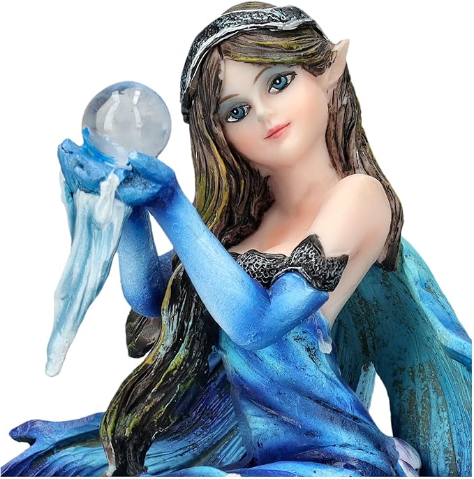 Pacific Giftware 3" Blue Ice Fairy Figurine with Crystal Ball and Frost Accents Small Fairy Statue Perfect for Tabletop Decor and Fantasy Collection