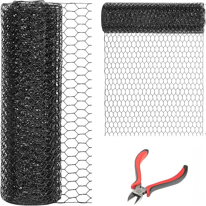 48'' x 150' Black Chicken Wire Mesh Fence, 20 Gauge Galvanized Poultry Netting and 1 inch Garden Mesh Fence Roll, Chicken Wire for Floral Arrangements/Crafts/Farm/Livestock/Pet Protection