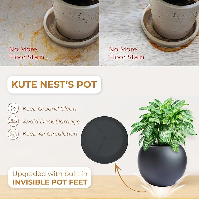 9.7" H x 12" D Globo Fiberstone Round Planter - Christmas Tree Planter, Smooth Finishes, Weather Resistant for Indoor & Outdoor Use, Included 2 Extra Coco Mats (Black, 7.8" Pot Opening)
