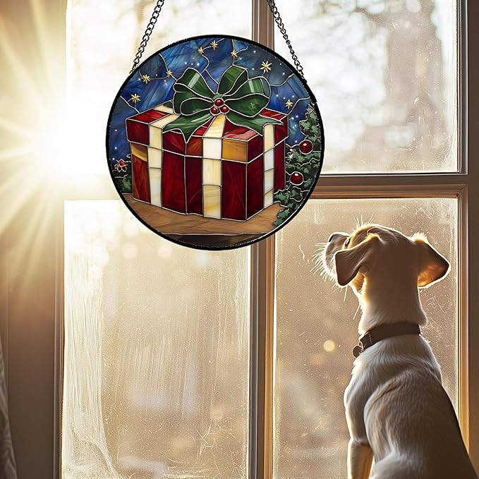 Stained Glass Window Hanging Box 7.8" - Suncatcher Door Garden Sunroom Purple Starry Sky Sun Catcher New Year Birthday for Friend Mom Men Woman Nana