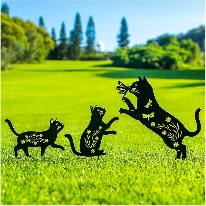 Cat Metal Garden Stakes Decorative Cat Gifts for Women/Men,Black Silhouette Statues for Yard Art,Outdoor Decor,Outside,Patio,Lawn Ornaments,Garden Decorations