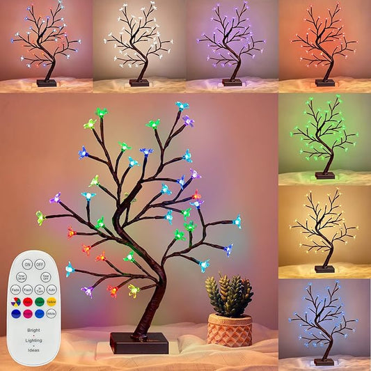 PEIDUO RGBW Cherry Blossom Tree, Light up Bonsai Tree 36 Color-Changing LED, Lit Spirit Tree Lamp with Controller for Christmas Indoor Home Bedroom Tabletop Decoration, USB/Battery Powered, 17.5 Inch