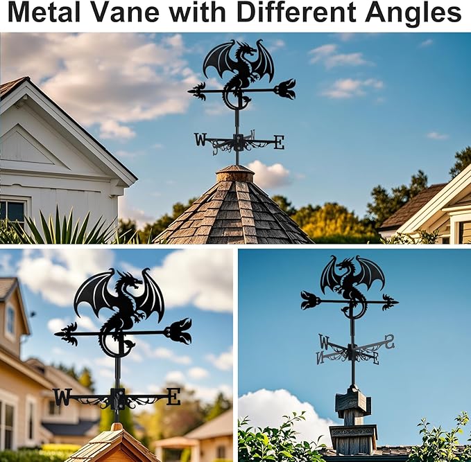 Dragon Wind Weathervanes Metal Weather Vane for Roof Mount Wind Direction Indicator Outdoor Weather Vanes Yard Patio Wind Vanes for Outside Yard Farm Garden Patio Decoration