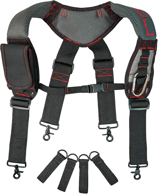MELOTOUGH Gel Padded Tool Belt Suspenders Work Belt Suspender Tool Belt Suspenders with Gel shoulder for Electrician,Contruction,Carpenter (Trigger Snap Hook with Red Color)