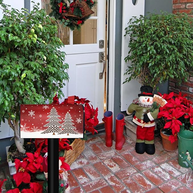 Merry Christmas Winter Pine Tree Mailbox Covers, Xmas Snowflake 25.1" Lx 21" W Magnetic Mailbox Covers, Mailbox Wrap Post Letter Box Cover Mailbox Post Cover for Outdoor Decor