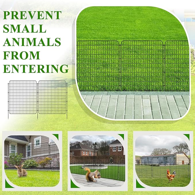 Garden Fencing Animal Barrier 10 Pannels, 36 in(H) X 25 ft(L) No Dig Dog Tall Fence Outdoor for Yard Rustproof Garden Metal Wire Border Patio Rabbit Ground Stakes