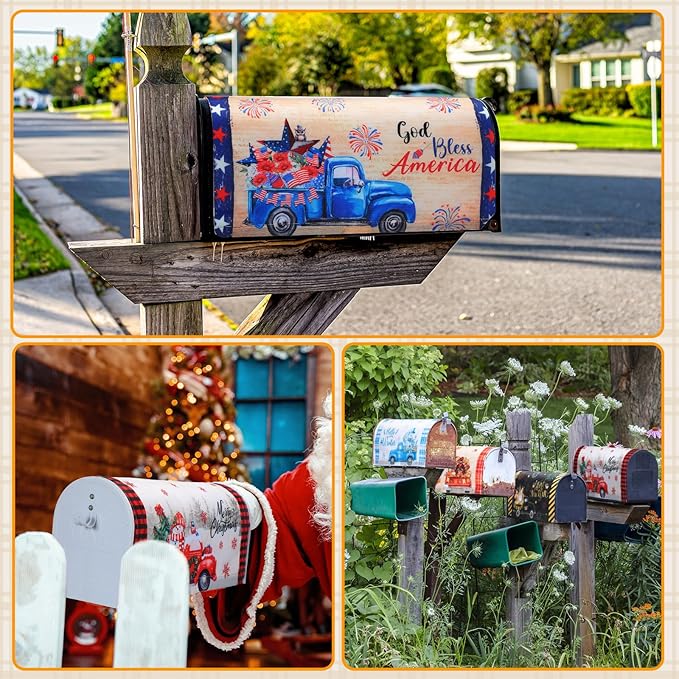 12 Pcs Seasonal Mailbox Covers Magnetic Standard Size 18 x 21 Inch Halloween Thanksgiving Winter Christmas Magnetic Mailbox Covers for Garden Yard Outdoor Decor