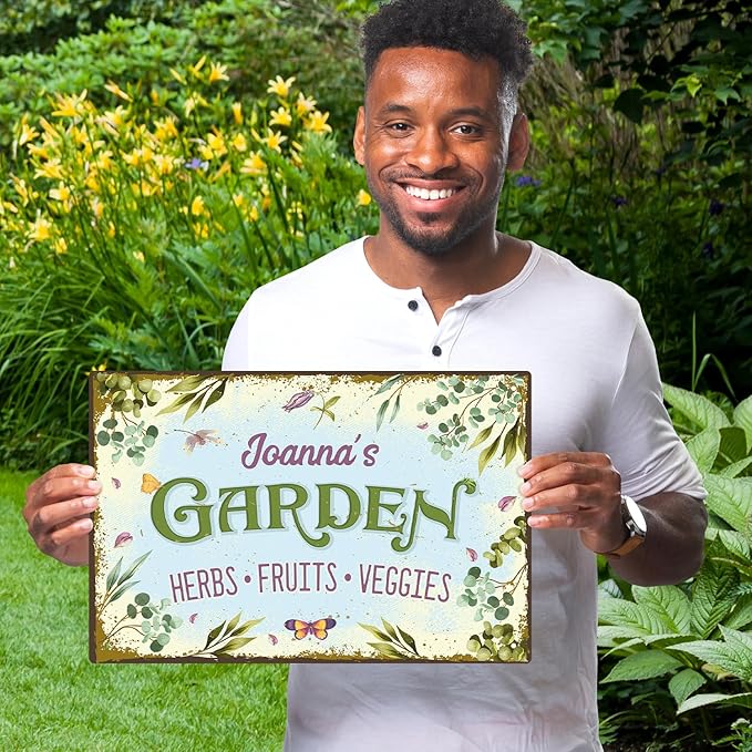 Custom Garden Sign, Christmas Present, Personalized Name for Vegetable Patch and Backyard Décor Sign, 12x18 Inches, Rust Free .063 Aluminum, Fade Resistant, Made in USA by Sigo Signs