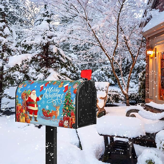 Merry Christmas Mailbox Covers Magnetic Father Christmas Mailbox Cover Santa Claus Mail Box Wraps Magnetic Standard Size 21x18 inch for Outside Garden Yard Xmas Tree