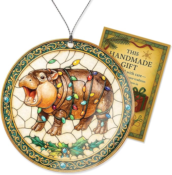 Christmas Hippo Ornaments – Hippo Ornament – Animal Gifts – Cute Decor – Christmas Ornament – Christmas Ornament 2025 – White Elephant Gifts - Xmas Tree Funny Decoration