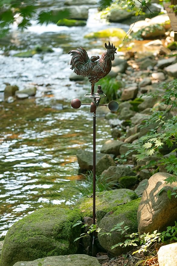 Metal Rooster with Chicks Garden Spinner,79" Large Metal Kinetic Wind Spinner for Outdoor Garden Yard Decor,Antique Copper Chicken Rooster Sculpture Statue Yard Art Wind Spinner for Patio Lawn