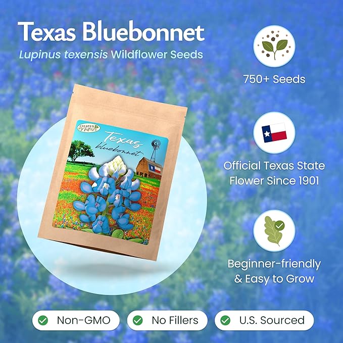 Created By Nature Texas Bluebonnet Seeds, 750+ Wildflower Seeds, Texas State Flower