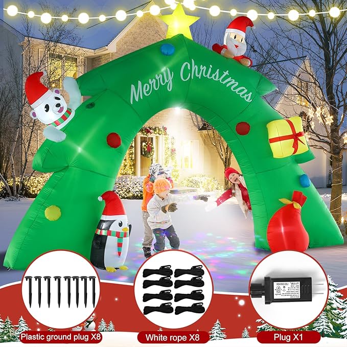 16FT Christmas Tree Arch Inflatable Christmas Decoration with LED Lights and Kaleidoscope Lights for Holiday Celebration Decorations on Yard, Lawn and Patio