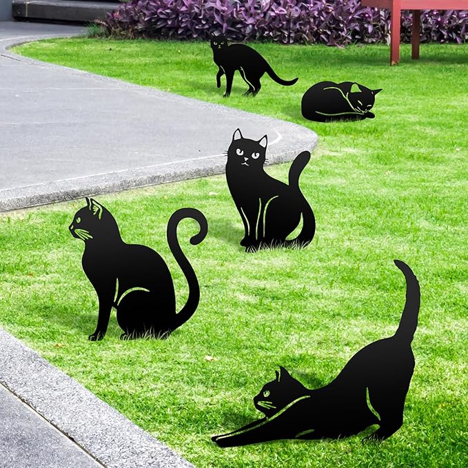 Tandefio 6 Pcs Metal Cat Garden Statues Large Christmas Yard Garden Decorative Stakes for Women Cat Silhouette for Yard Art Outside Patio Outdoor Decor Lawn Ornaments Decorations
