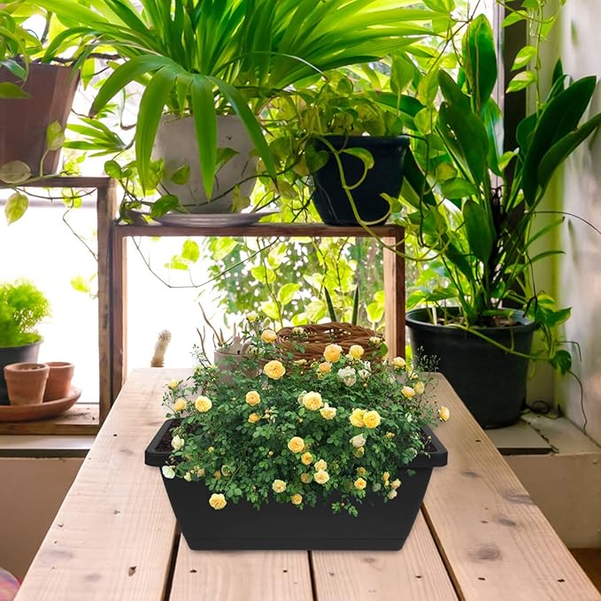 Alipis 4Pcs Window Box Planter - Plastic Vegetable Flower Planters Boxes 14 Inches Rectangular Flower Pots for Indoor Outdoor Garden, Patio, Home Decor Black