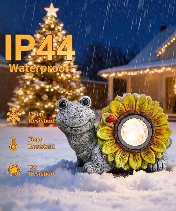 Solar Turtle Sunflower Light Garden Decor, Outdoor Statue Ornaments for Home Yard Lawn,Unique Gifts for Women Grandma Mom(Grey)