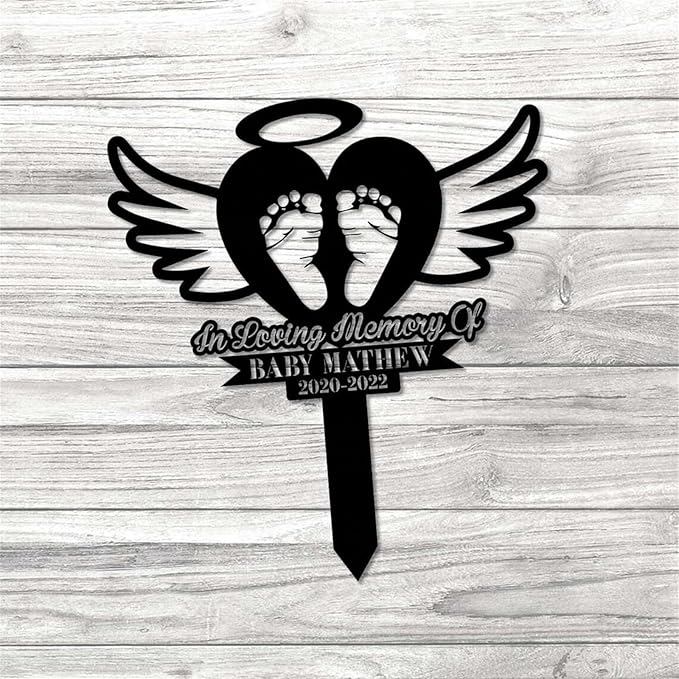 FrAnny Custom Baby Grave Marker,Baby Silhouette Memorial Stakes,Decor Gifts for Loss of Loved One & Loved Ones,Symbolic Memorial Stakes for Cemetery,Sympathy Gift,Metal Garden/Yard Sign, Black