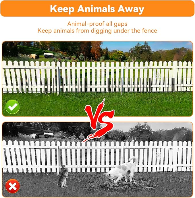 45 Pack Animal Barrier Fence No Dig Garden Defense, 45ft(L) x 13in(H) Rabbit Proof Garden Fencing with 1.2in Gaps, Metal Rabbit Fence, Dog Blocker Under Barriers for Flower Beds & Patio